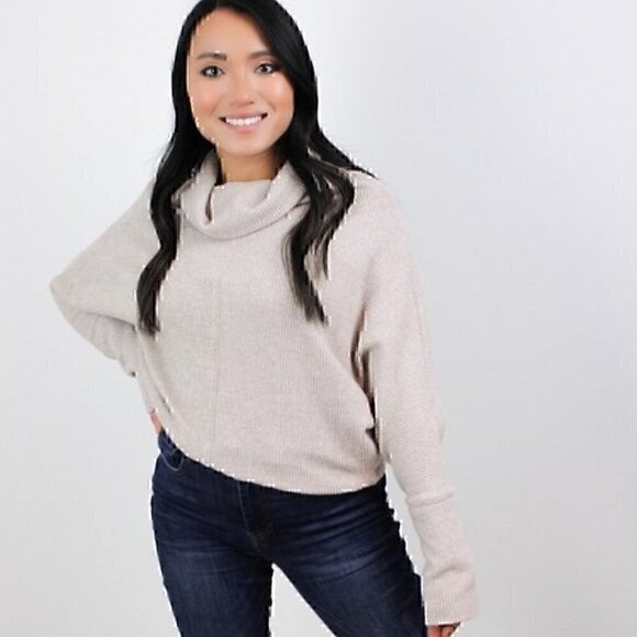 Sweaters - Slouchy Knit Tunic Sweater - Taupe
